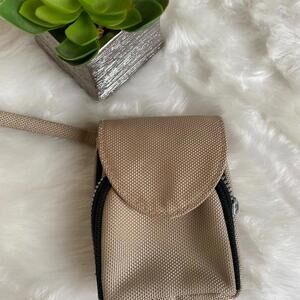 Beige Textured Bag with Zipper and Flap Closure